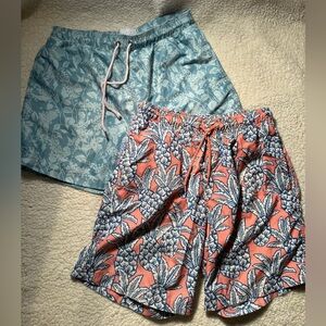 George & Allfenix Coral and Blue Leaf Print Swim Shorts. Men’s size medium/Lg.